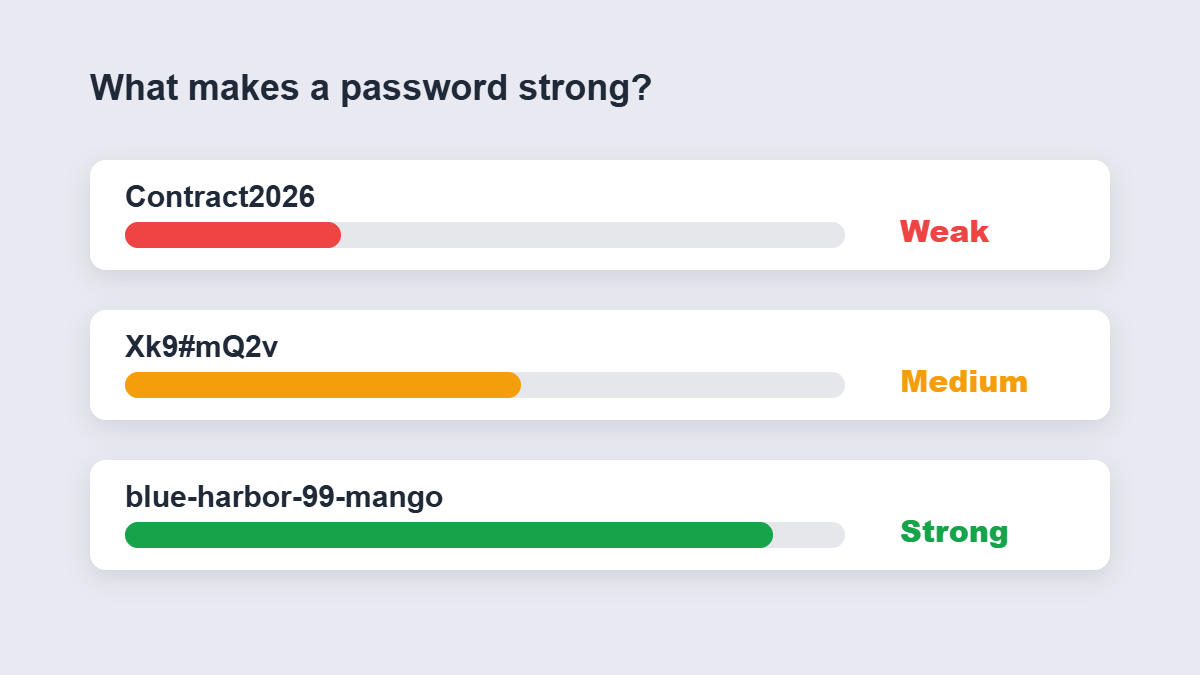 Password strength comparison: weak, medium and strong examples